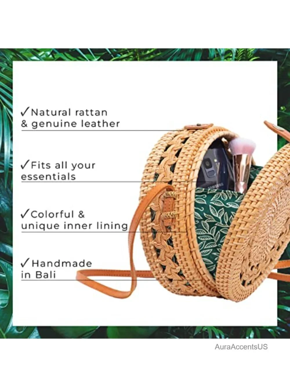 Handmade Rattan Crossbody Bag - Woven Straw Purse - Boho Circle Bag